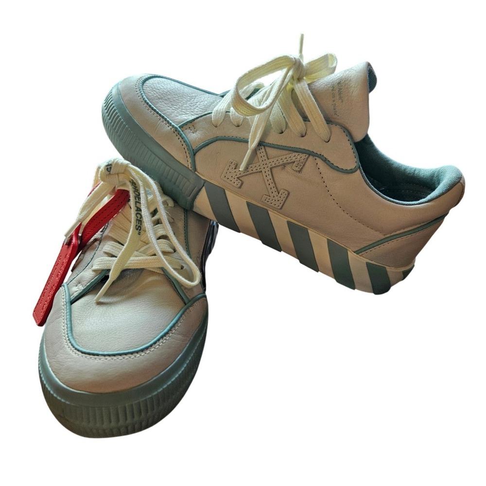 Off-White Low Vulcanized Leather Sneakers White Light Blue IT 36 Womens Shoes
